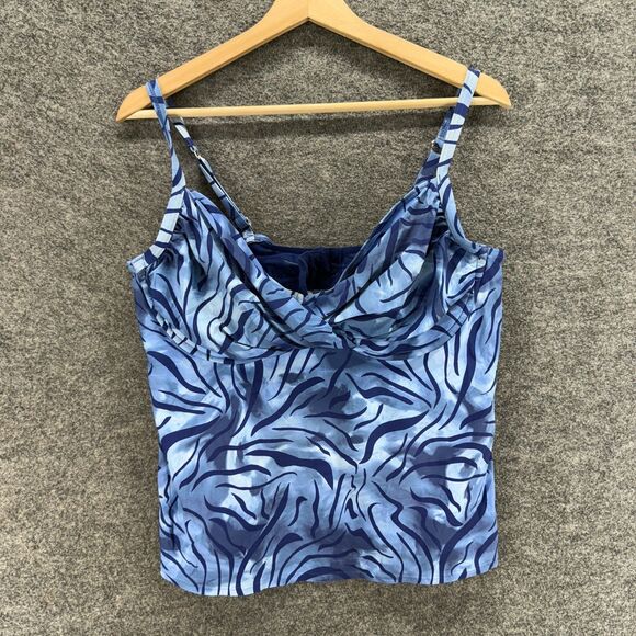 Sunsets Tankini Top Women M Medium Blue Animal Print V-Neck Push Up Sleeveless - Picture 1 of 8